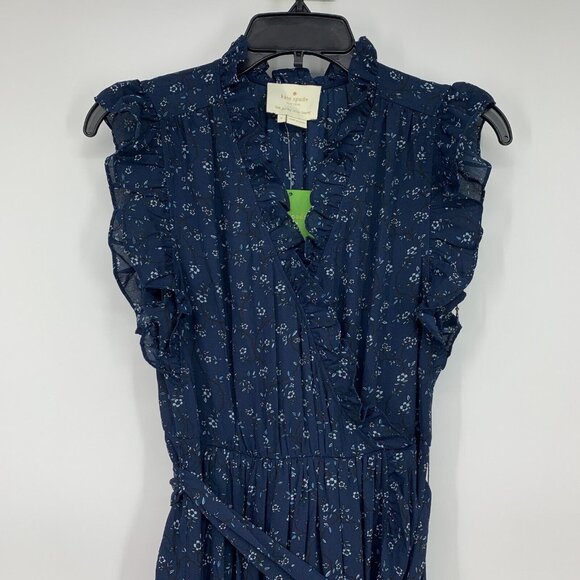 Kate Spade Dress Blue Wild Roses Floral Print V Neck Ruffle Wrap - Picture 3 of 14